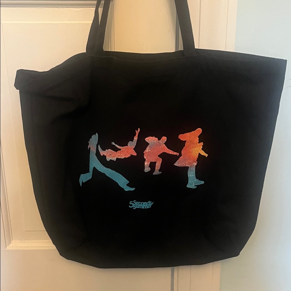 5 Seconds of Summer Black Tote Bag with Colorful Silhouette Design